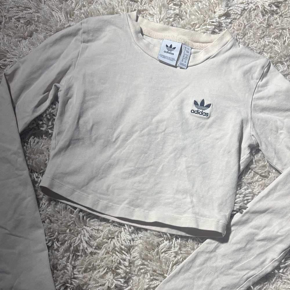 Adidas Women's Off-White Long Sleeve Crop Top